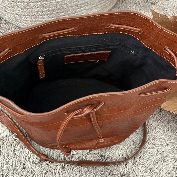 Sezane Farrow Camel Croco Bucket Bag - Picture 14 of 16